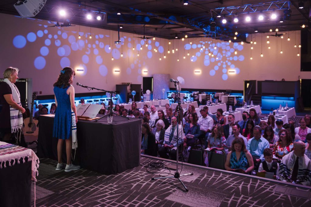 View from the stage toward guests at a mitzvah at Nissi’s