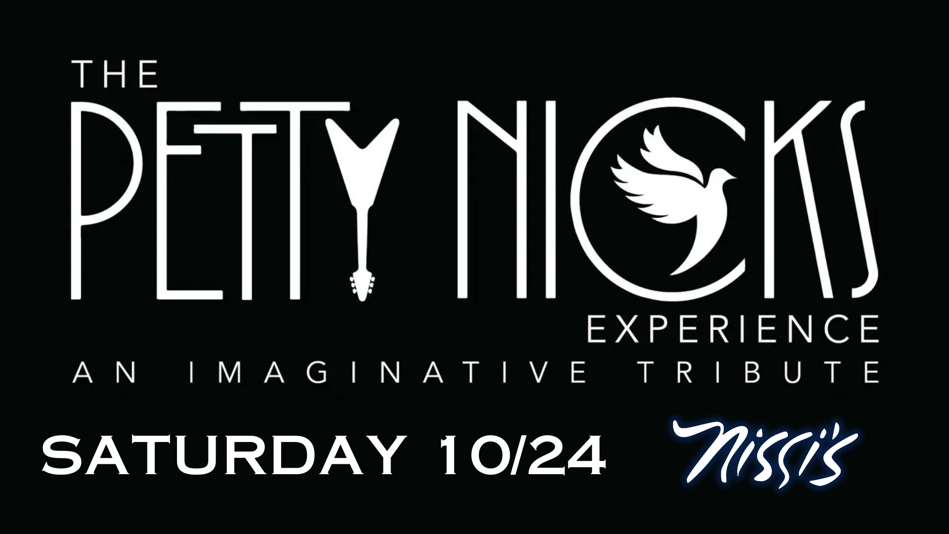 Promotional poster on a black background featuring a white stylized logo with a bird and the words 'THE [brand] EXPERIENCE', plus a large date line reading 'SATURDAY 10/24'.