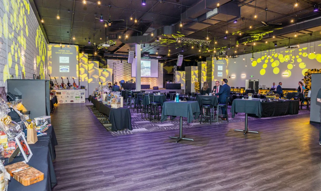 A wide view of Nissi’s room arranged for a gala